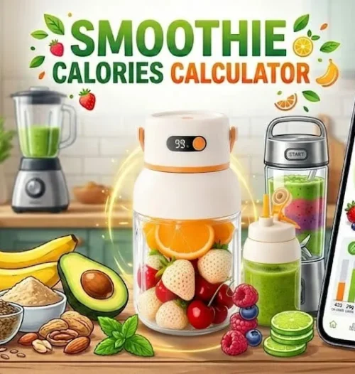 Smoothie calories calculator interface showing ingredient-based nutrition tracking and calorie estimation for healthy drinks