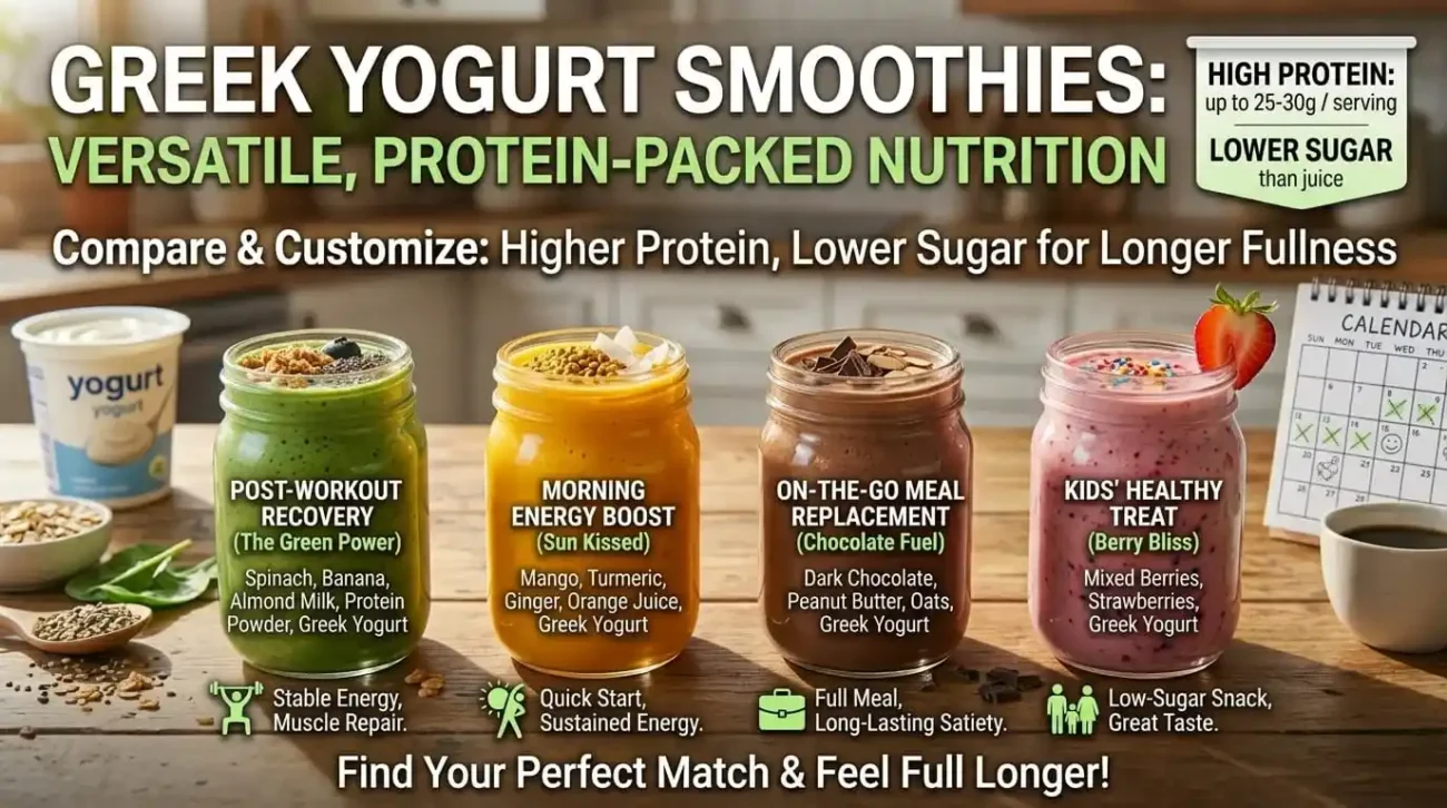Greek yogurt smoothie recipes for breakfast, weight loss, workout recovery, and blood sugar control