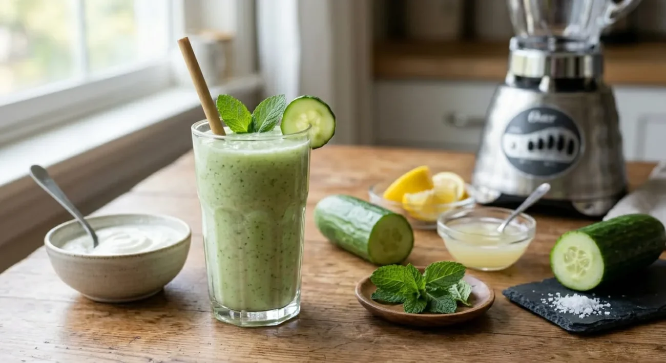 Veggie style greek yogurt smoothie with cucumber mint lemon and yogurt